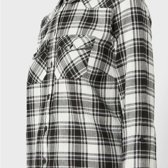 NOISY MAY BLACK & WHITE PLAID COTTON BUTTON UP SHIRT / SMALL - Picture 3 of 6